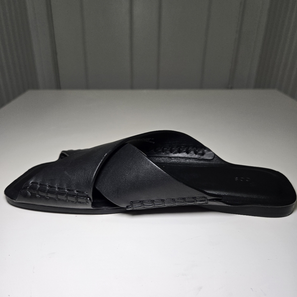 COS Womens Crossover Leather‎ Sandal Size 7.5 Black Slides Minimalist Staple - Picture 7 of 11